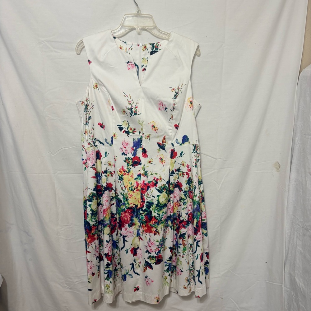 Chadwick’s Floral Sleeveless Dress - White with Multicolor Print